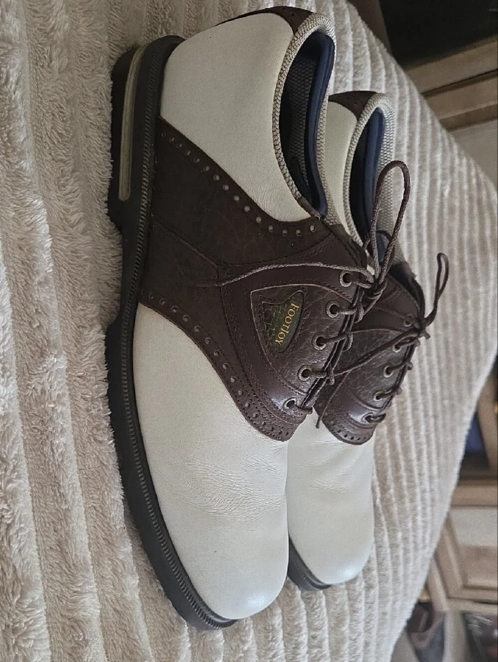 Men's FootJoy Two-Tone Brown and White Leather Golf Shoes